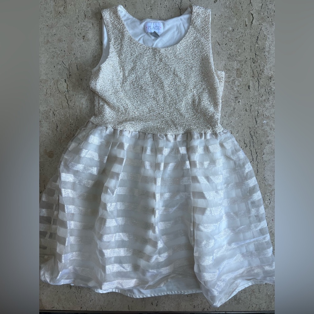 The Children’s Place Gold and White Striped Party Dress Size 10-12